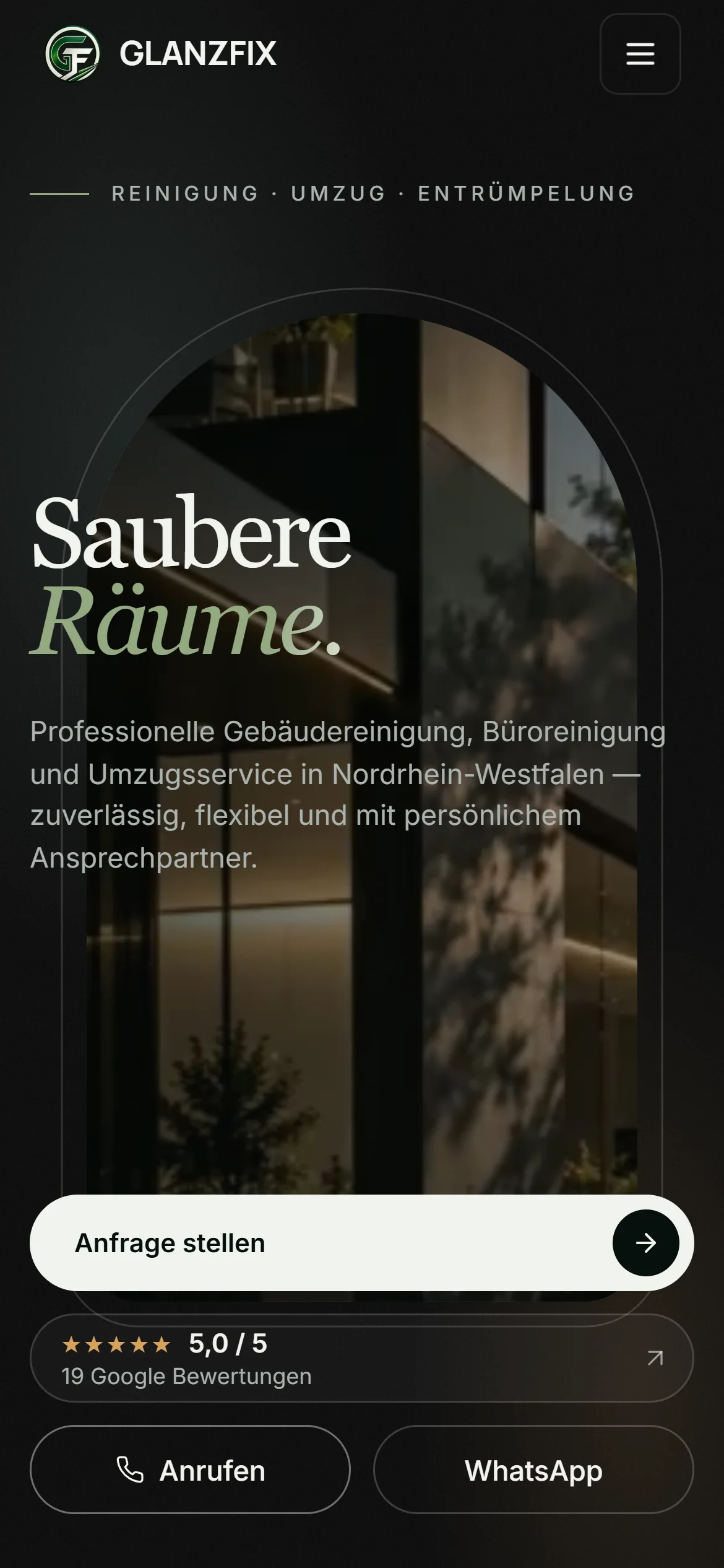 Startseite von glanzfix-reinigung.de auf dem Smartphone
